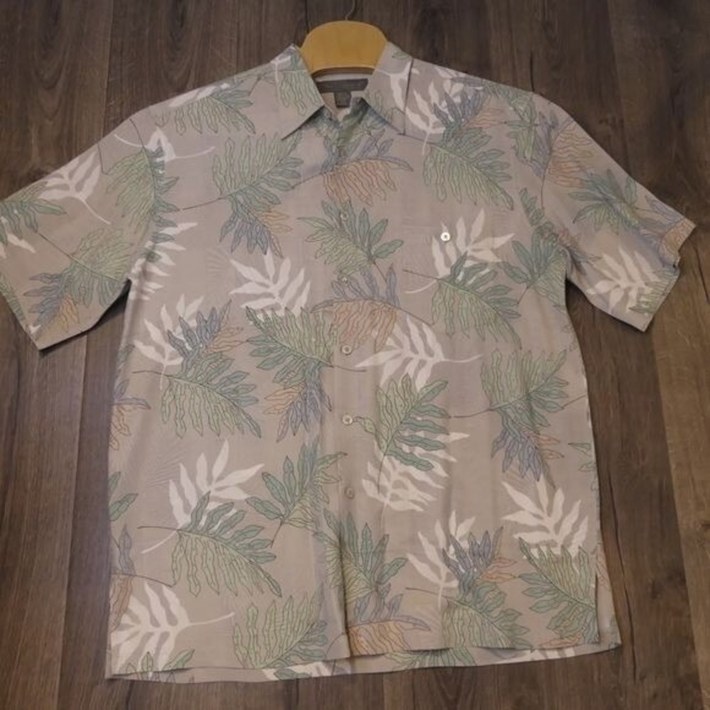 Tori Richard Button Down Silk Tropical Hawaiian Shirt Gray‎ Men's XL